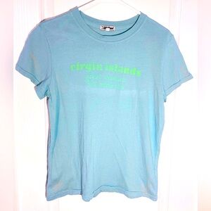 NEW Y2K Lucky Brand ‘Virgin Islands’ Cropped Tee USA MADE Blue Green XL